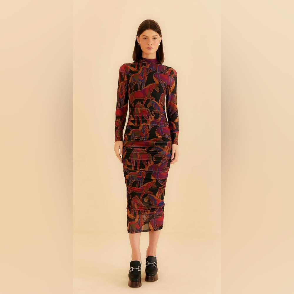 Farm Rio - Black Wild Horses Tulle Midi Dress. XS. Worn once.